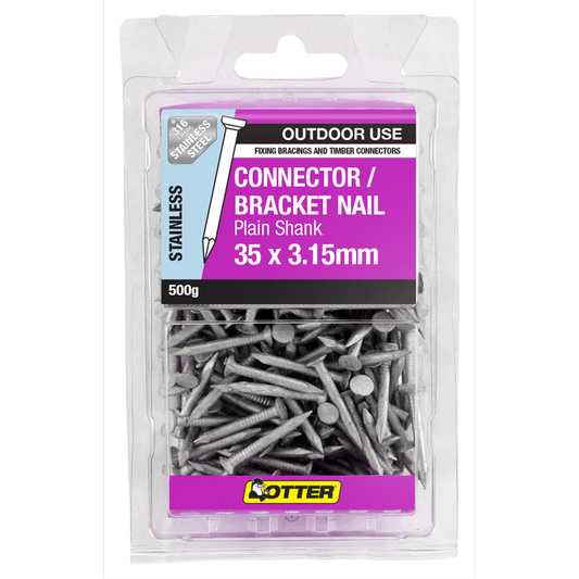 Otter Connector Bracket Nails - 35 x 3 - 316 Stainless Steel - Reinforced Head - 500g Pack - Auzzistore