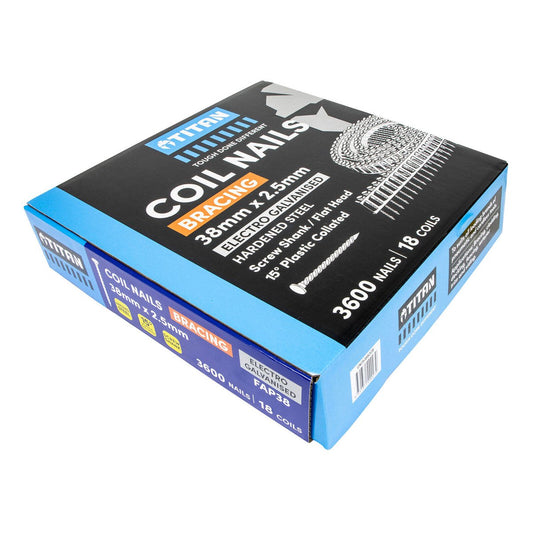 Titan 38mm Collated Coil Nail Screw - 3600 Pack - Hardened Electro Galvanised - Corrosion Resistant – view 2 - Auzzistore