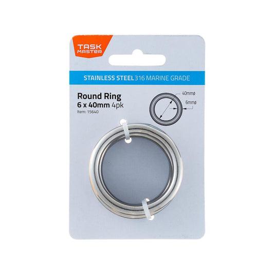 Taskmaster 316 Stainless Steel Round Rings 6 x 40mm - 4 Pack - Corrosion Resistant - Auzzistore