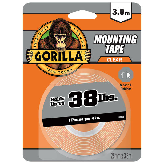 Gorilla Clear Mounting Tape - 3.8m - Weatherproof - Strong Hold