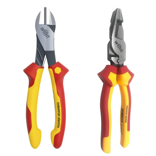 Wiha Plier Set Crosscut Diagonal Cutters - 2 Piece Insulated - 220mm - Yellow - VDE Approved