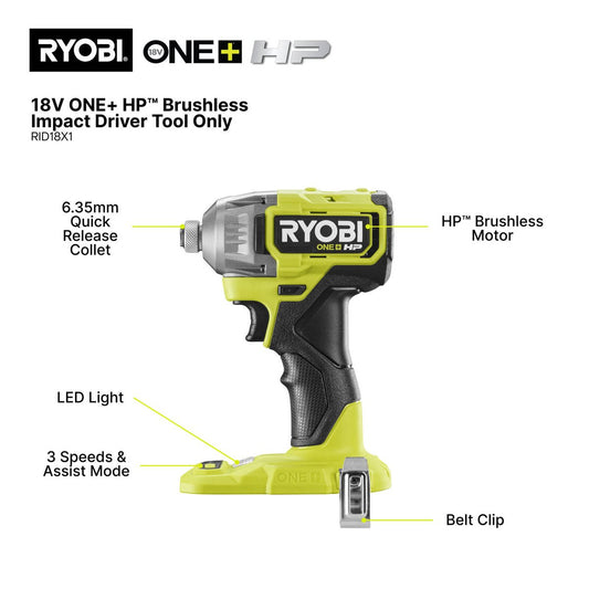 Ryobi 18V One HP Impact Driver Kit - 2 x 4Ah Batteries - 3400rpm - LED Light – view 2 - Auzzistore