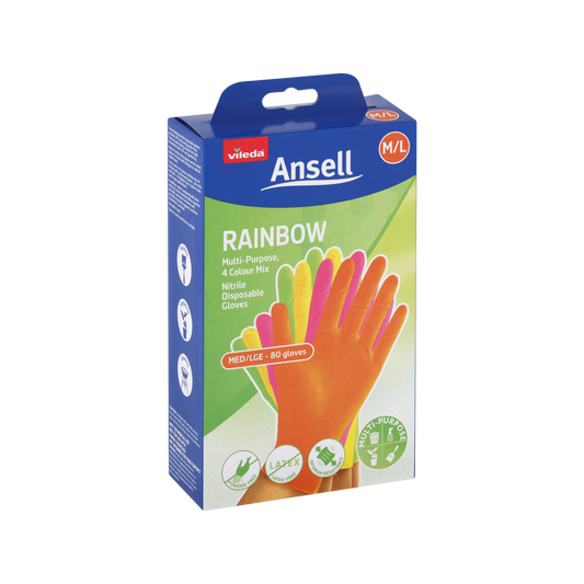 Vileda Ansell Rainbow Nitrile Gloves 80 Pack M/L - 120mm x 200mm - Latex-Free - Auzzistore