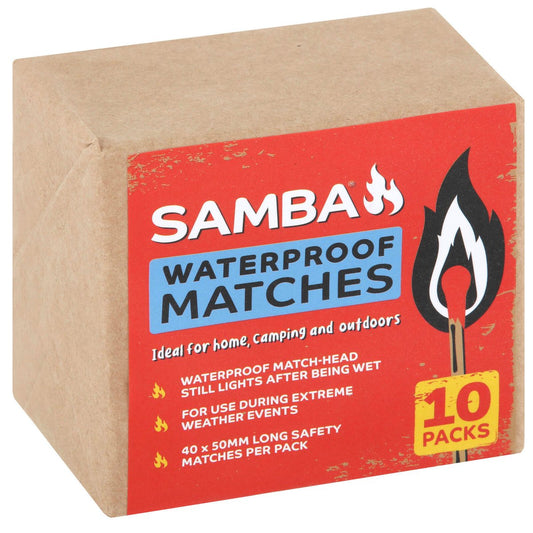 Samba Waterproof Matches 10 Pack - 50mm Long - Reliable Ignition Outdoors
