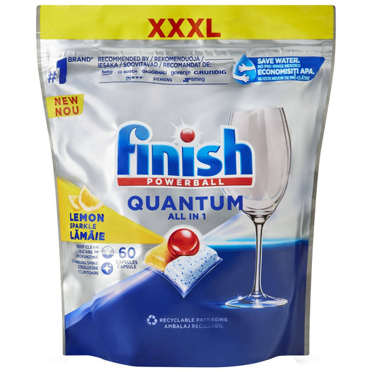 Finish Quantum Dishwashing Tablets 60 Pack - Lemon Sparkle - 0.7kg - Wrapper-Free Design