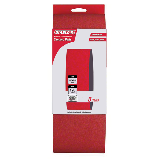 Diablo 120 Grit Abrasive Belt 5 Pack - 100 x 610mm - Red - Auzzistore
