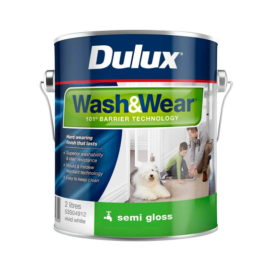 Dulux Vivid White Wash Wear Semi Gloss Interior Paint 2L - 2.769kg - Stain Resistant - Auzzistore