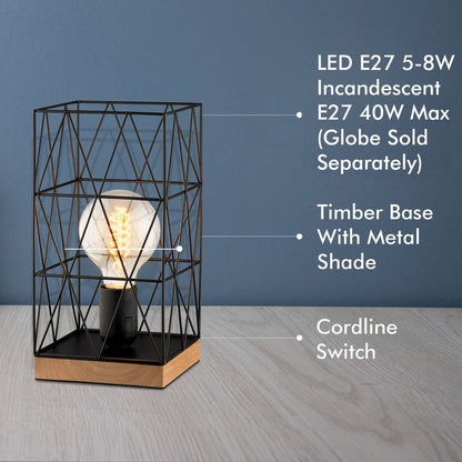 Verve Design Black Zavier Table Lamp - Modern - Metal/Wood - 40W