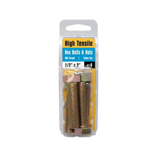 Pinnacle Hex Bolt & Nut - 1/2 x 2" - Yellow Zinc - High Tensile - 6 Pack – view 2 - Auzzistore