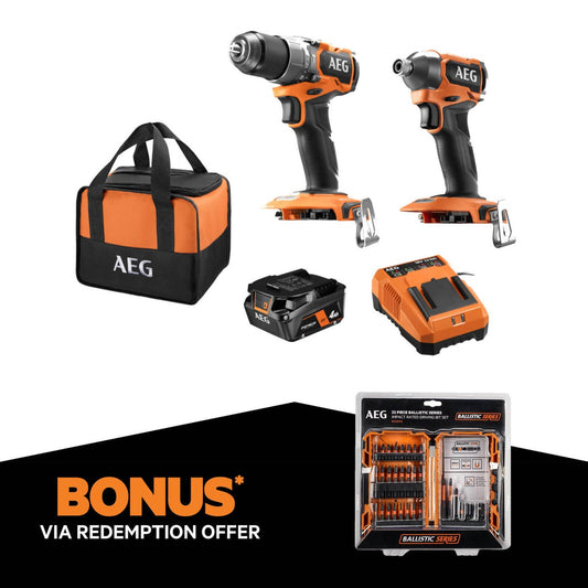 AEG Powertools 18V Brushless Sub Compact 2 Piece Kit - 4.0Ah Battery - Lightweight - Auzzistore