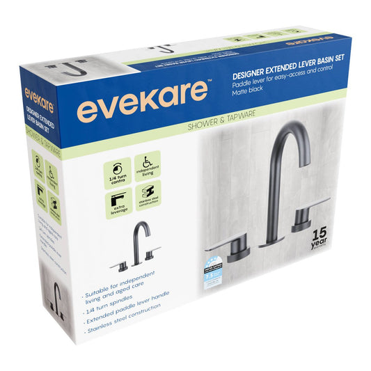 Evekare Matte Black 1/4 Turn Extended Lever Basin Set 245mm - Easy Access – view 2