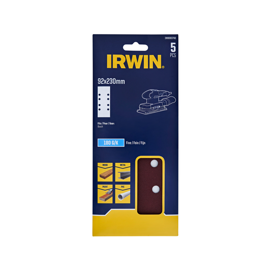 Irwin Sand Sheets 180 Grit 92 x 230mm 5 Pack - Aluminium Oxide - Fine Sanding - Auzzistore