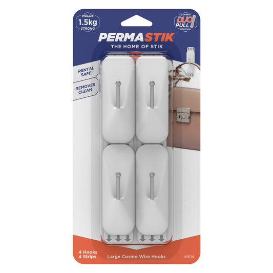 Permastik Large Cosmo Wire Hooks - 4 Pack - Plastic - Removable Adhesive