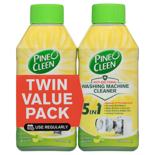 Pine O Cleen 250ml Anti Bacterial Washing Machine Cleaner 2 Pack - Lemon & Lime - Removes 99.9% Bacteria - Prevents Odours