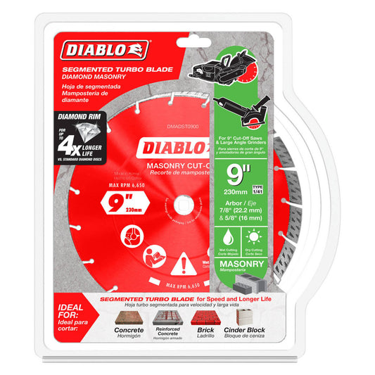 Diablo Diamond Disc 9" Diamond Segmented Turbo Cut Off - 30% Faster Cutting - Durable - Auzzistore
