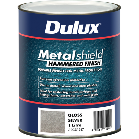 Dulux Metalshield 1L Hammered Finish Paint Silver - Durable - Rust Protection - Gloss