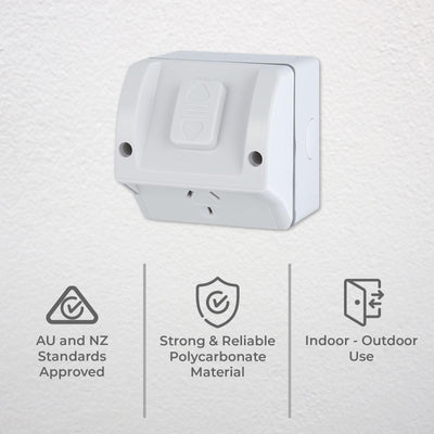 Deta Single Weatherproof Power Point - 240V 10A Polycarbonate - IP54 Rated
