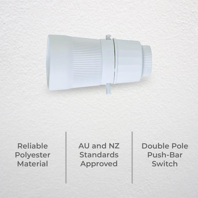 Deta White Push Bar Switch Lamp Holder - 2A 250V - Polyester - Durable
