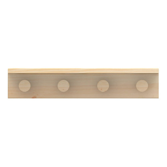 Mode 4 Timber Hooks on Pine Board with Shelf - 4 Hooks - 450mm - Natural Timber