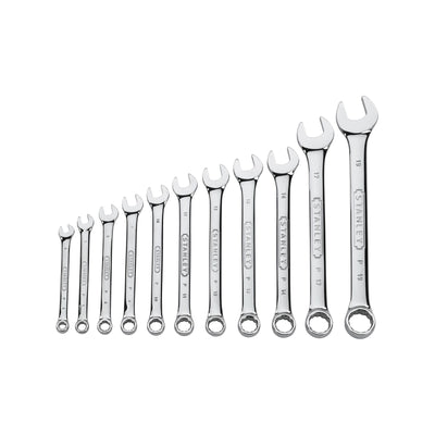 Stanley 11 Piece Metric Spanner Set - Chrome - 6mm to 19mm - Torque Boost