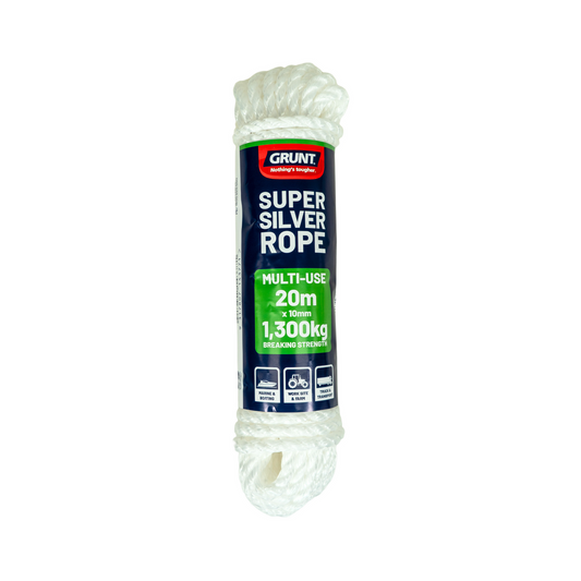 Grunt Super Silver Rope 10mm x 20m White Polypropylene Abrasion-Resistant - Auzzistore