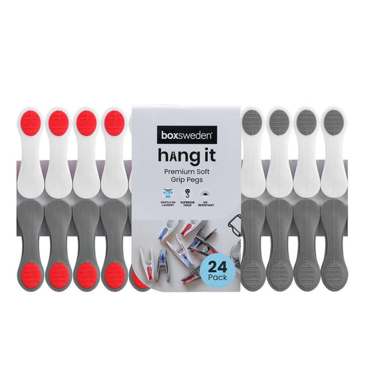 Boxsweden Premium Soft Grip Clothes Pegs 24 Pack - UV Resistant - BPA Free - 210mm x 30mm x 110mm