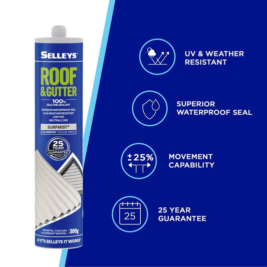 Selleys 300g Surfmist Roof and Gutter Silicone Sealant - Waterproof, UV Resistant – view 2 - Auzzistore