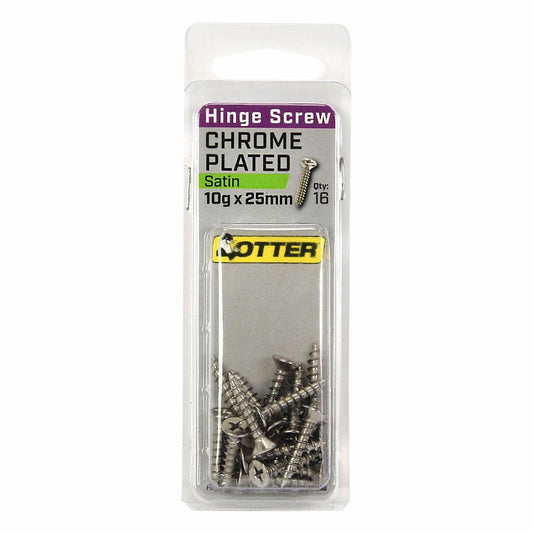 Otter Satin Chrome Hinge Screws 10 x 25mm - 16 Pack - Auzzistore