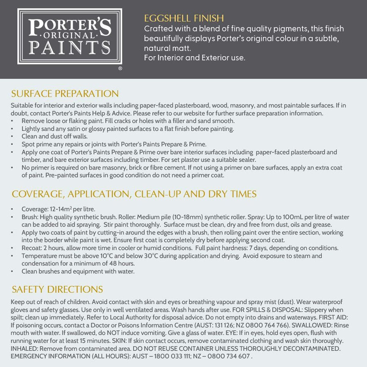 Porters 2L Hamptons Blue Eggshell Finish Washable Paint - 2L