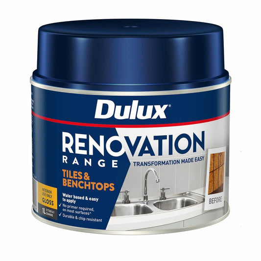 Dulux Renovation Range Tiles Benchtops Gloss 1L 134mm x 107mm x 107mm Domino - Auzzistore