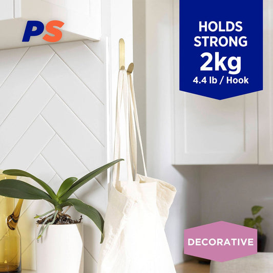 Permastik Large Brass Metal Hook - 1 Pack - Holds 2kg - Easy Application – view 2