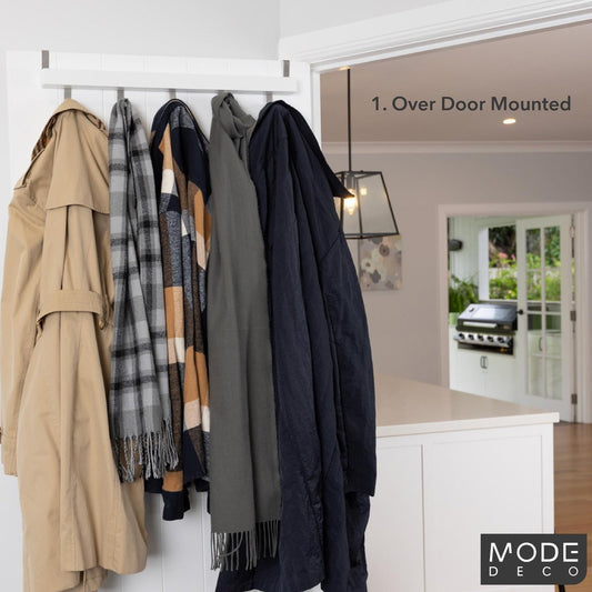 Mode Over Door Coat Rack - 5 Chrome Hooks - White Board - Durable Design – view 2