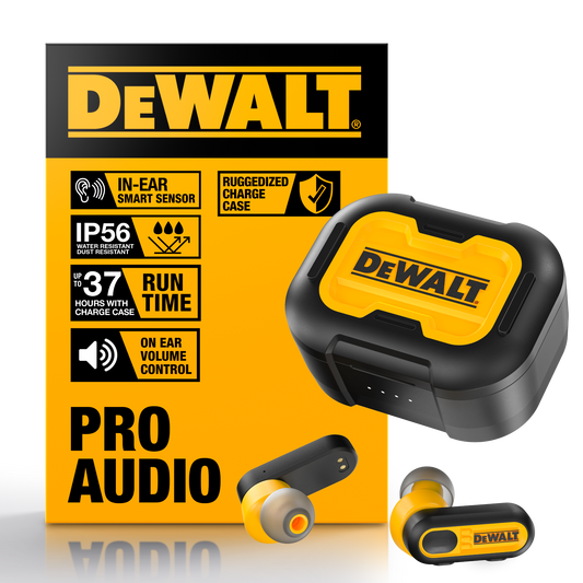 Dewalt Jobsite Pro x1 True Wireless Earbuds - Black/Yellow - 30 Hours Playback - IPX6 Water Resistant