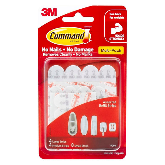 Command White Adhesive Refill Strips 16 Pack Small Medium Large