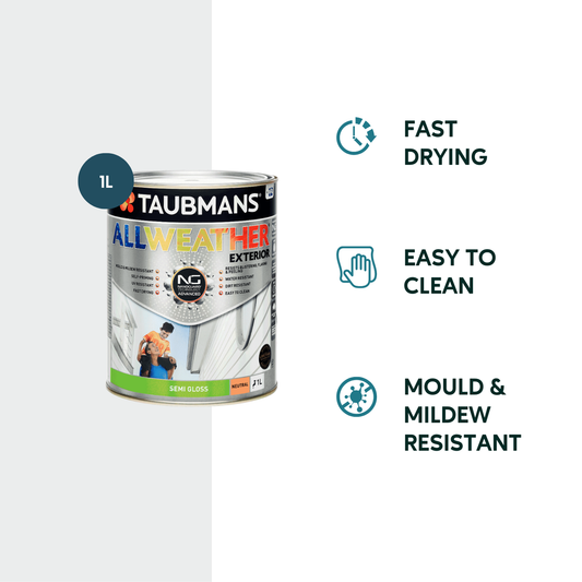 Taubmans 1L Neutral Semi Gloss All Weather Exterior Paint - Mould Resistant - UV Protection – view 2 - Auzzistore