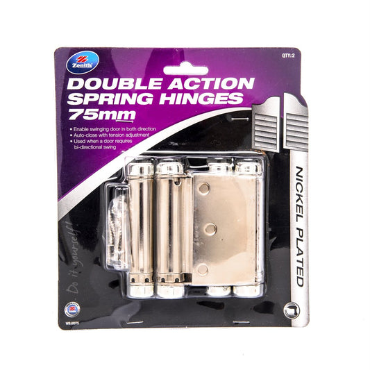 Zenith Double Action Spring Hinge - 75mm x 82.5mm - Nickel Plated - Auto-Close - 2 Pack – view 2