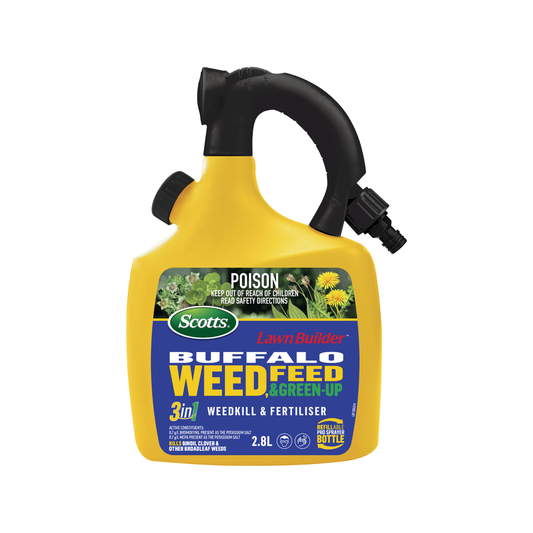 Scotts Lawn Builder Buffalo Weed Feed Green Up Refillable Bottle - 2.8kg - Kills Weeds, Feeds Lawn - Auzzistore