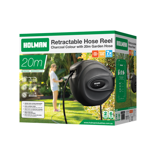 Holman 20m Charcoal Retractable Hose Reel - Automatic Rewind - Wall Mount – view 2 - Auzzistore