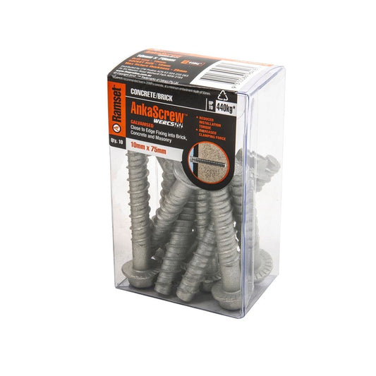 Ramset Ankascrew 10 x 75mm Galvanised Masonry Anchor 10 Pack - Auzzistore