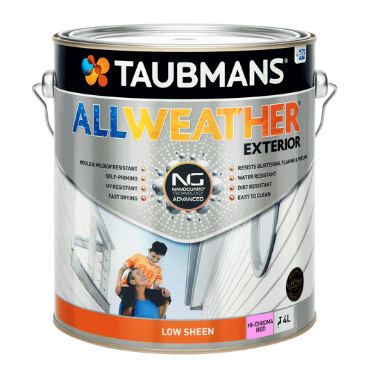 Taubmans 4L Hi C Red Low Sheen Exterior Paint - All Weather - Mould Resistant - Auzzistore