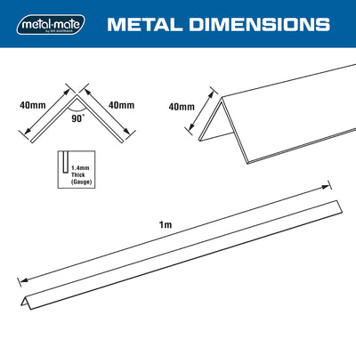 Metal Mate Aluminium Equal Angle 40x40x1mm Silver Lightweight 1m