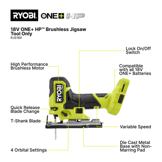 Ryobi 18V ONE+ HP Barrel Grip Jigsaw Tool Only - 3200 SPM - Precision Cutting – view 2 - Auzzistore
