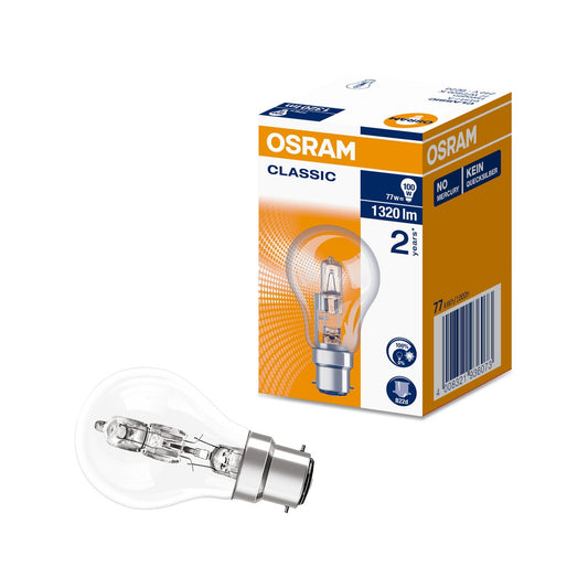 Osram Halogen Light Globe B22 77W Glass Warm White 1320 Lumens - Auzzistore