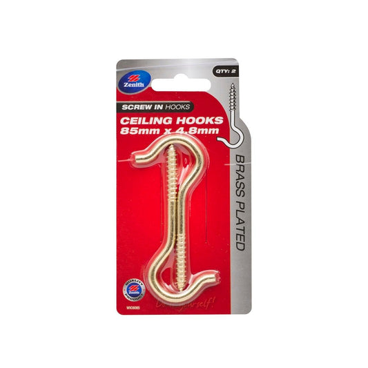 Zenith Ceiling Hook - 8mm - Brass Plated - Heavy Duty - 2 Pack