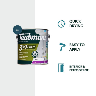 Taubmans 4L White 3 in 1 Primer Undercoat Sealer Paint - Fast Drying - 100% Acrylic