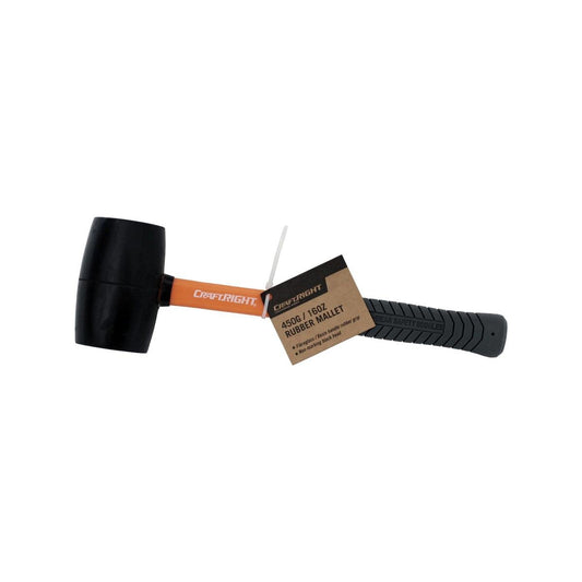 Craftright Rubber Mallet 450g 16oz - Fibreglass Handle - Non-Marking Black Head - Auzzistore