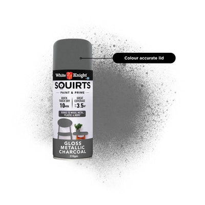 White Knight Squirts Metallic Charcoal Gloss Spray Paint 310g Durable Finish