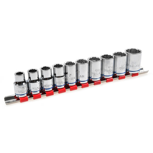 Trojan 10 Piece Socket Rail Set 1/2" - Metric Chrome Vanadium Sockets - Lifetime Warranty - Auzzistore