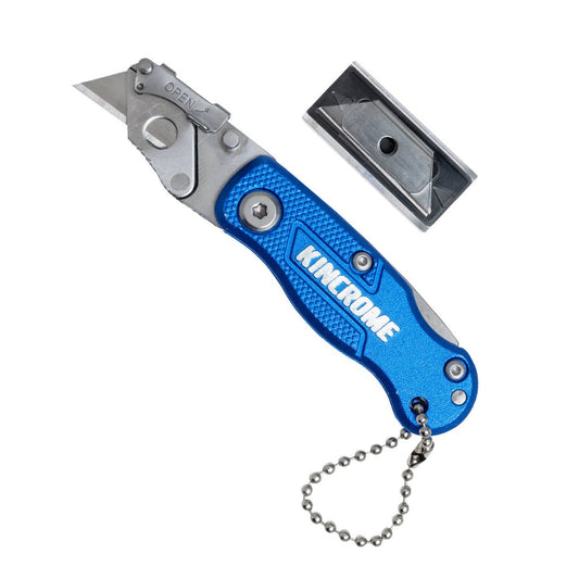 Kincrome Heavy Duty Mini Folding Utility Knife - 10 Spare Blades - 165mm x 88mm x 14mm - Auzzistore