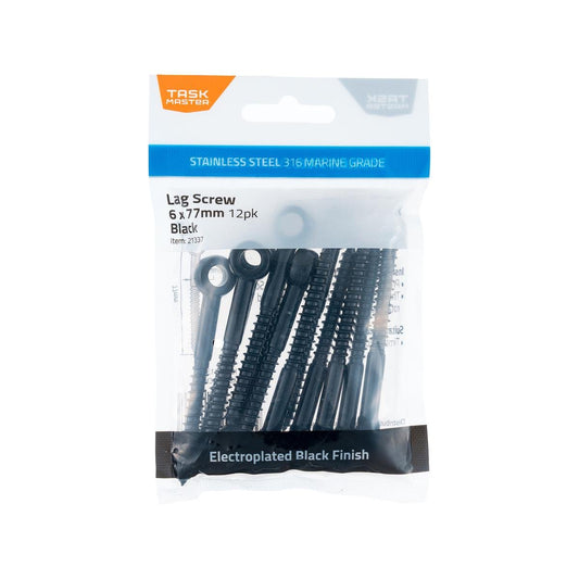 Taskmaster 6mm Black Stainless Steel Lag Screw - 12 Pack - Durable Rigging - Auzzistore
